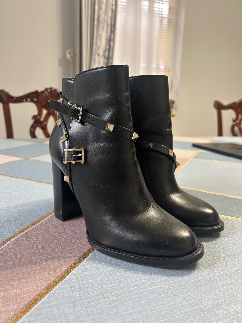 Valentino Black Leather Stud-Embellished Ankle Boots